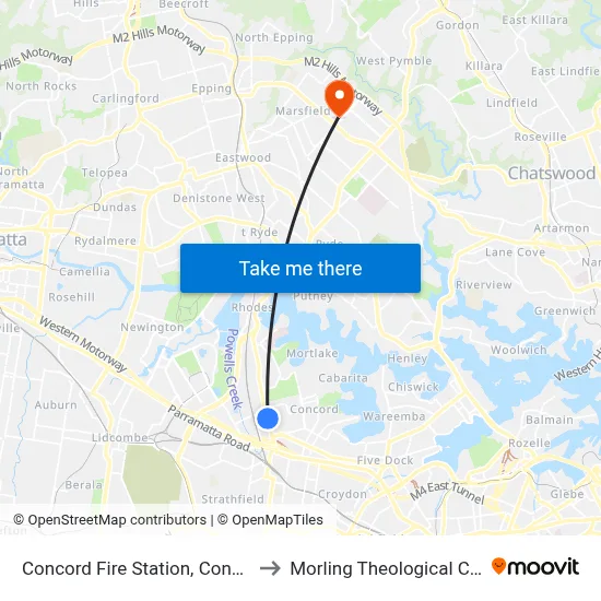 Concord Fire Station, Concord Rd to Morling Theological College map