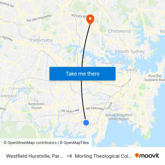 Westfield Hurstville, Park Rd to Morling Theological College map