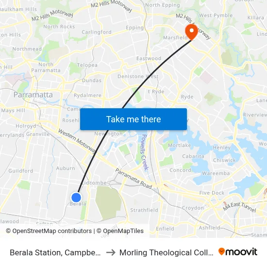 Berala Station, Campbell St to Morling Theological College map