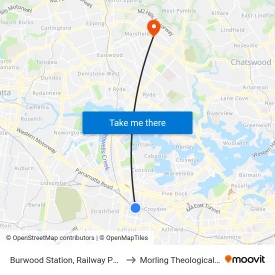 Burwood Station, Railway Pde, Stand C to Morling Theological College map