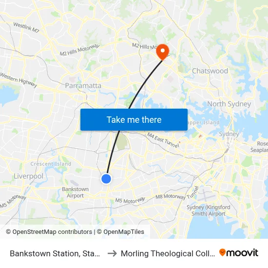 Bankstown Station, Stand A to Morling Theological College map