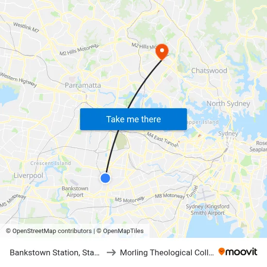 Bankstown Station, Stand E to Morling Theological College map