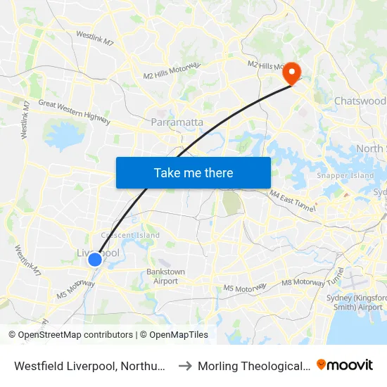 Westfield Liverpool, Northumberland St to Morling Theological College map