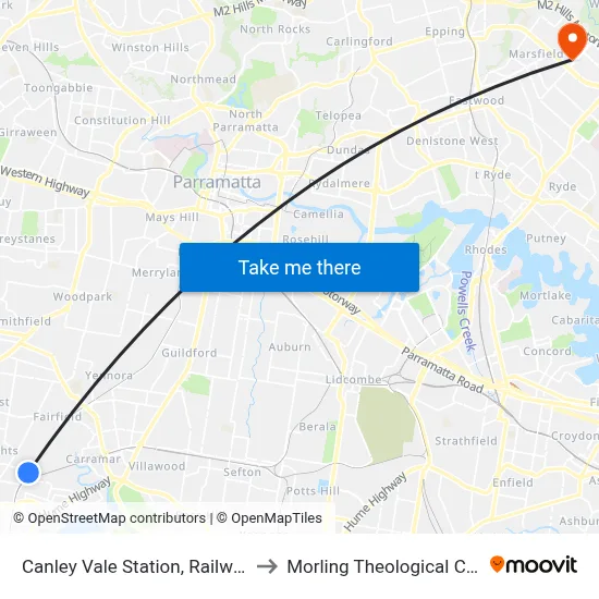 Canley Vale Station, Railway Pde to Morling Theological College map