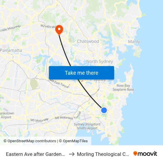 Eastern Ave after Gardeners Rd to Morling Theological College map