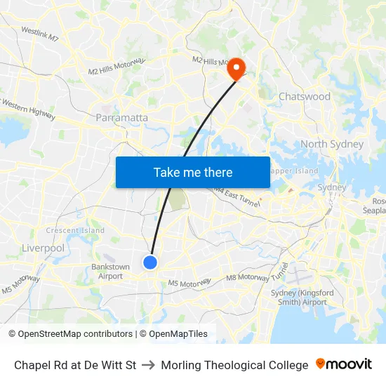Chapel Rd at De Witt St to Morling Theological College map