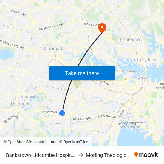 Bankstown-Lidcombe Hospital, Artegall St to Morling Theological College map