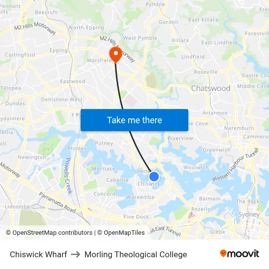 Chiswick Wharf to Morling Theological College map