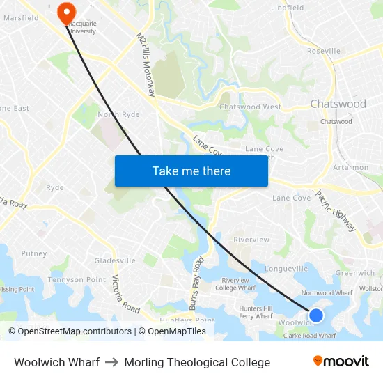 Woolwich Wharf to Morling Theological College map