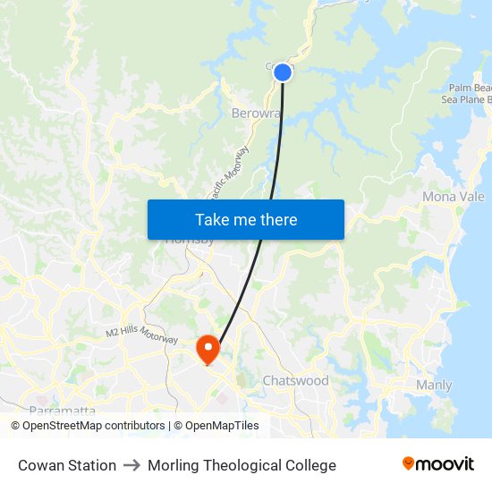 Cowan Station to Morling Theological College map