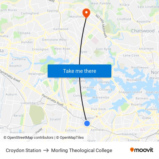 Croydon Station to Morling Theological College map