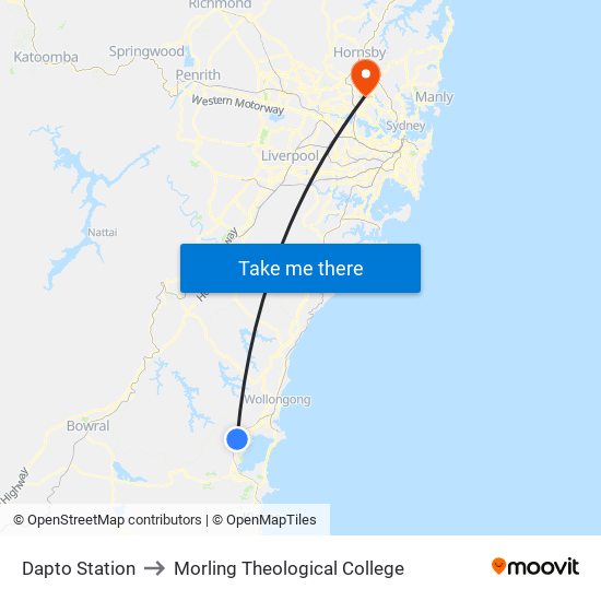 Dapto Station to Morling Theological College map