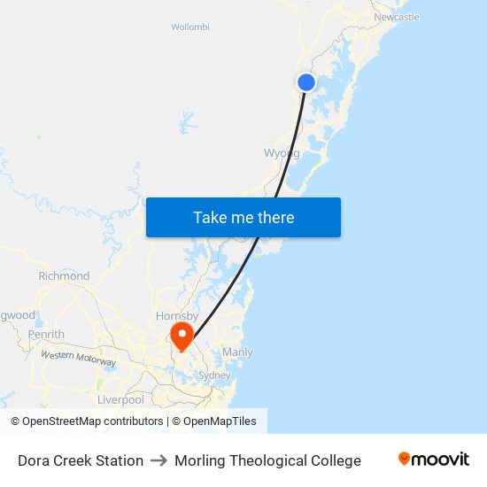 Dora Creek Station to Morling Theological College map