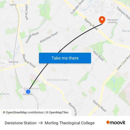 Denistone Station to Morling Theological College map