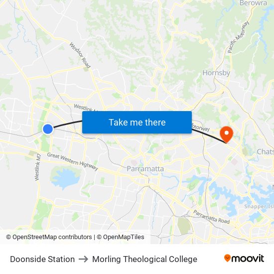 Doonside Station to Morling Theological College map