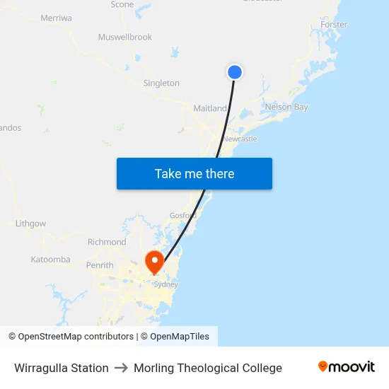 Wirragulla Station to Morling Theological College map