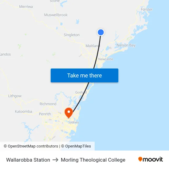 Wallarobba Station to Morling Theological College map
