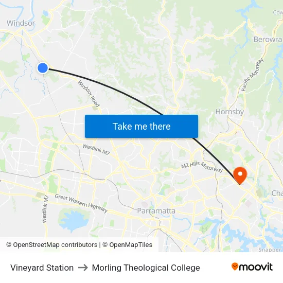 Vineyard Station to Morling Theological College map