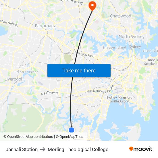 Jannali Station to Morling Theological College map