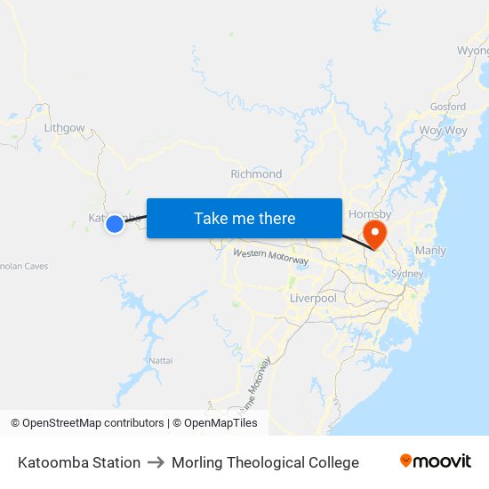 Katoomba Station to Morling Theological College map