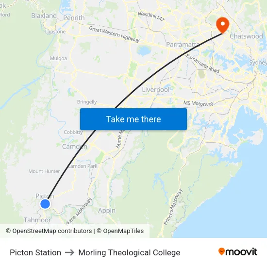 Picton Station to Morling Theological College map