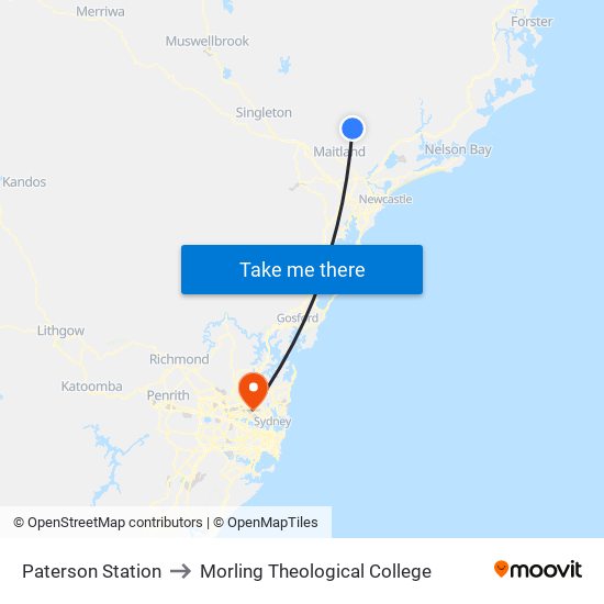 Paterson Station to Morling Theological College map