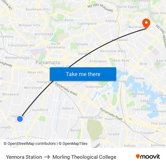 Yennora Station to Morling Theological College map