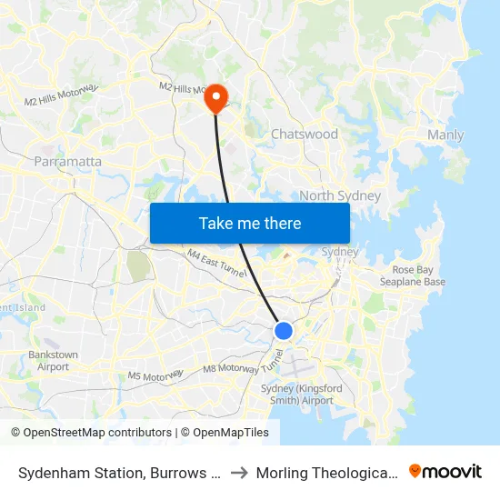 Sydenham Station, Burrows Av, Stand A to Morling Theological College map
