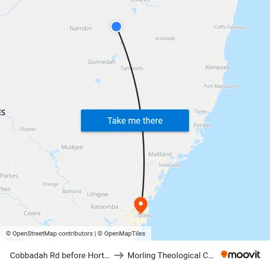 Cobbadah Rd before Horton Rd to Morling Theological College map