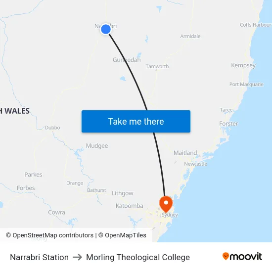 Narrabri Station to Morling Theological College map
