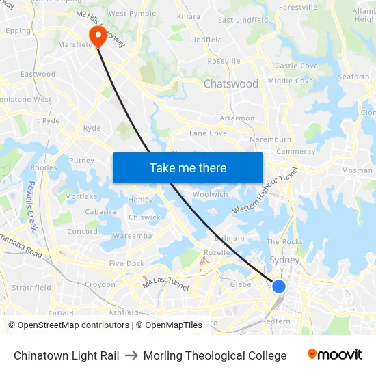 Chinatown Light Rail to Morling Theological College map