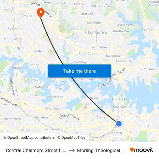 Central Chalmers Street Light Rail to Morling Theological College map
