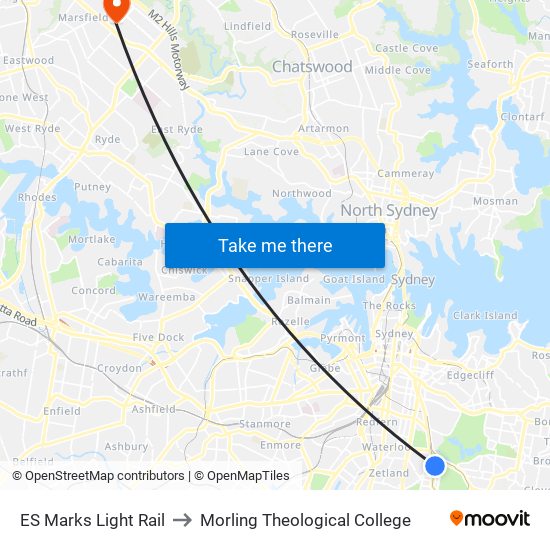 ES Marks Light Rail to Morling Theological College map
