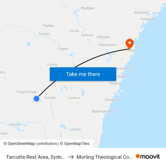 Tarcutta Rest Area, Sydney St to Morling Theological College map