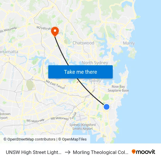 UNSW High Street Light Rail to Morling Theological College map