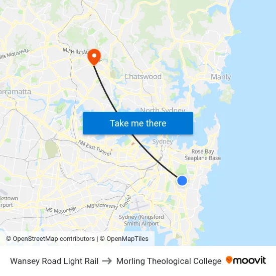 Wansey Road Light Rail to Morling Theological College map