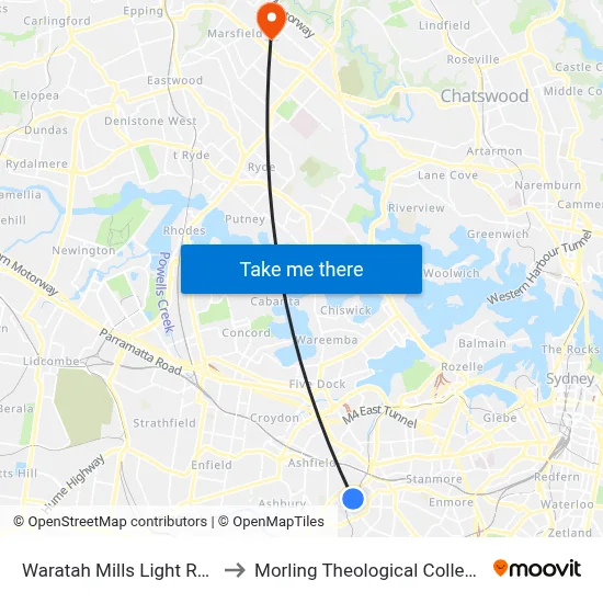 Waratah Mills Light Rail to Morling Theological College map