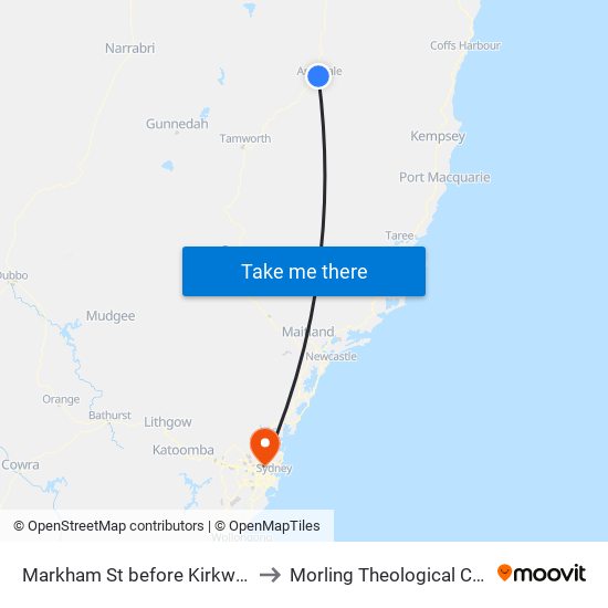 Markham St before Kirkwood St to Morling Theological College map