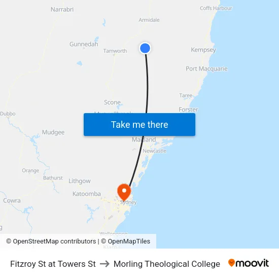 Fitzroy St at Towers St to Morling Theological College map