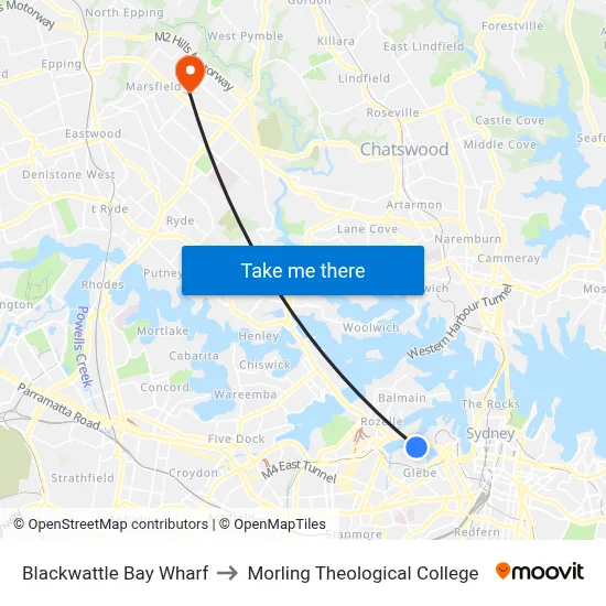 Blackwattle Bay Wharf to Morling Theological College map