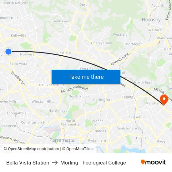 Bella Vista Station to Morling Theological College map