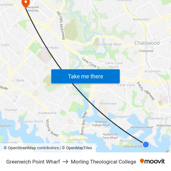 Greenwich Point Wharf to Morling Theological College map