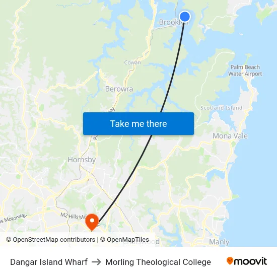 Dangar Island Wharf to Morling Theological College map