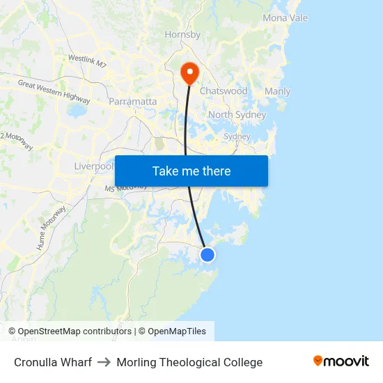 Cronulla Wharf to Morling Theological College map