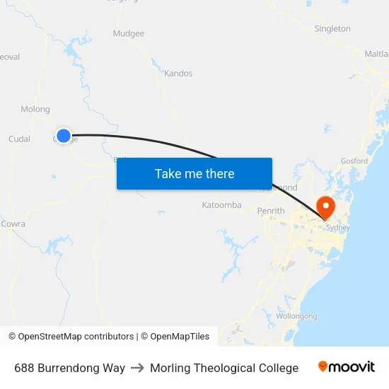 688 Burrendong Way to Morling Theological College map