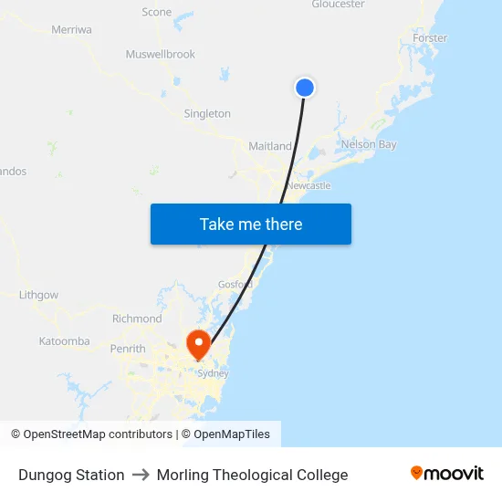 Dungog Station to Morling Theological College map