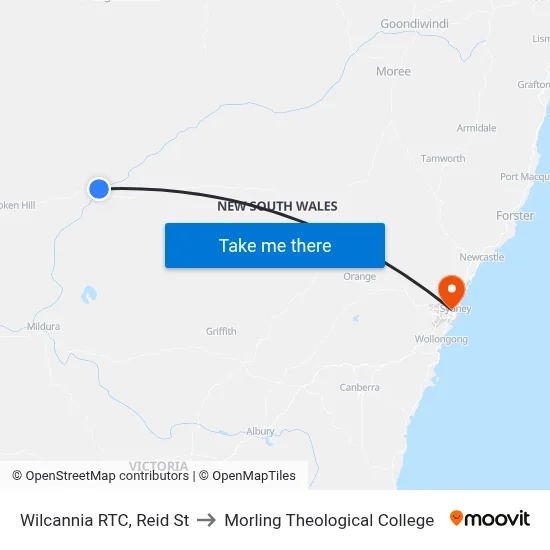 Wilcannia RTC, Reid St to Morling Theological College map