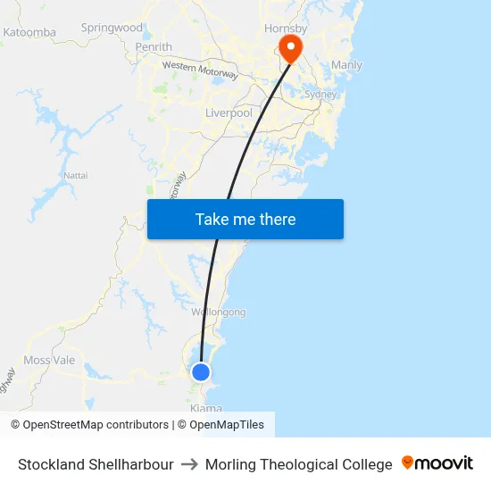 Stockland Shellharbour to Morling Theological College map