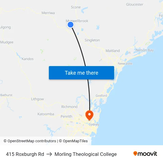 415 Roxburgh Rd to Morling Theological College map