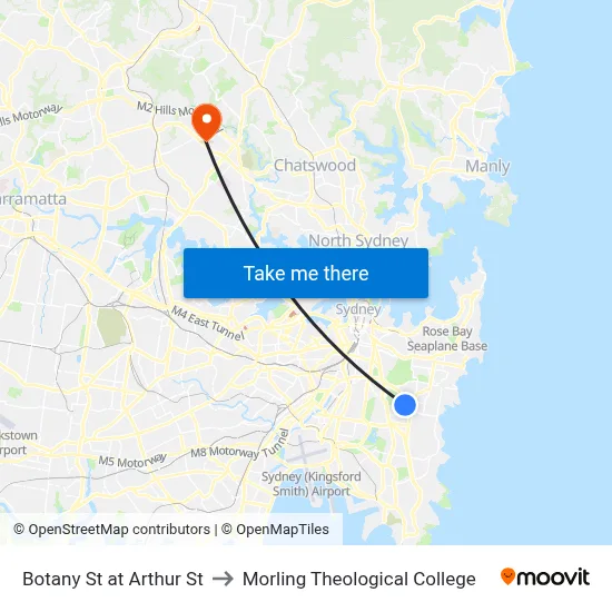 Botany St at Arthur St to Morling Theological College map